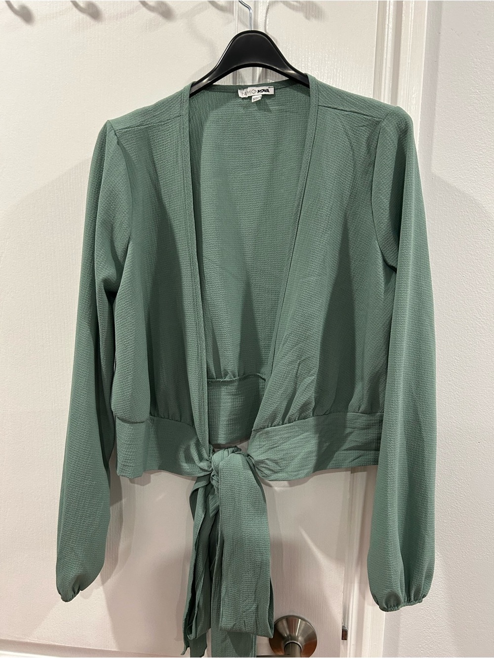 Fashion Nova Sage Green Tie-Front Blouse